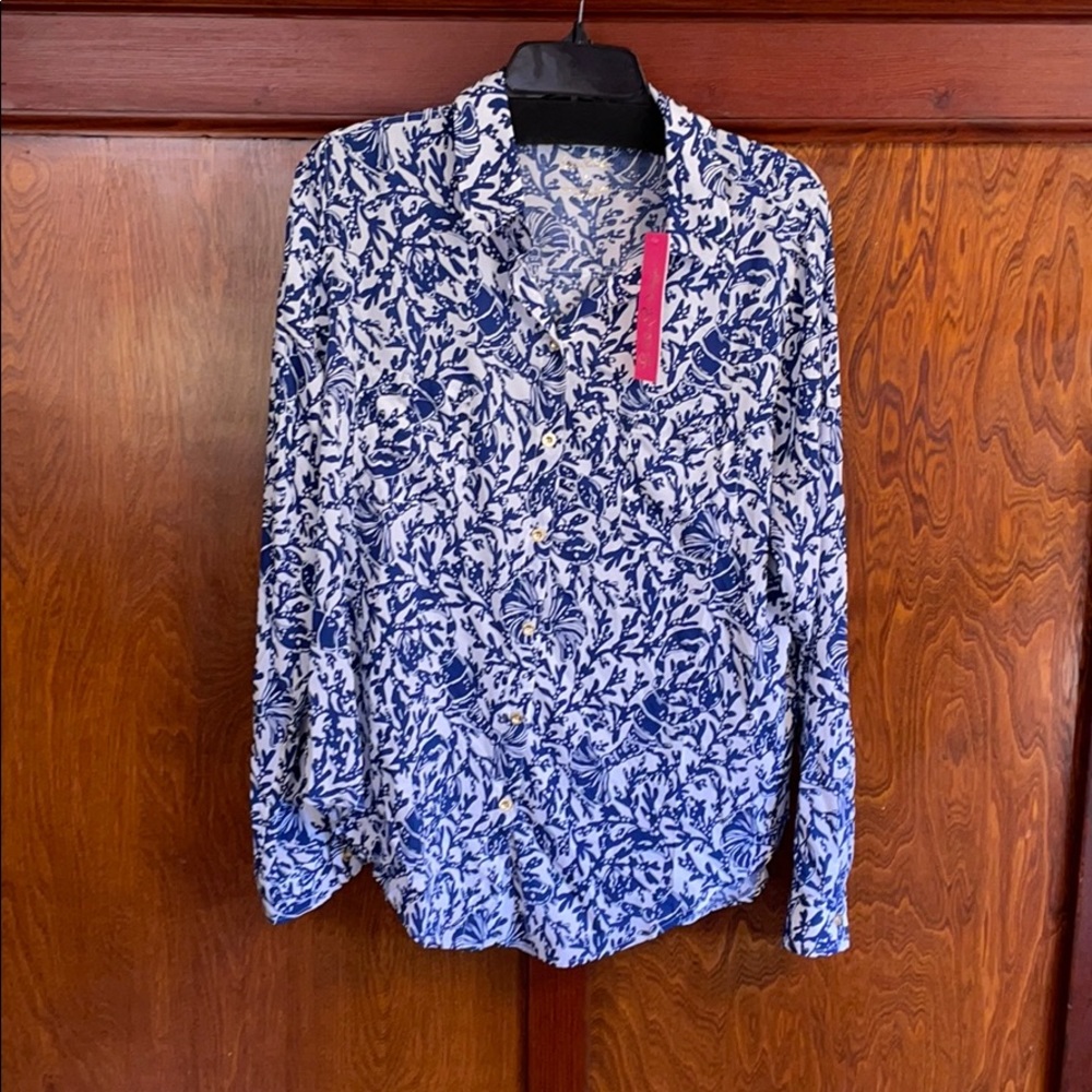 NWT Lilly Pulitzer Sea View Button Down Size L